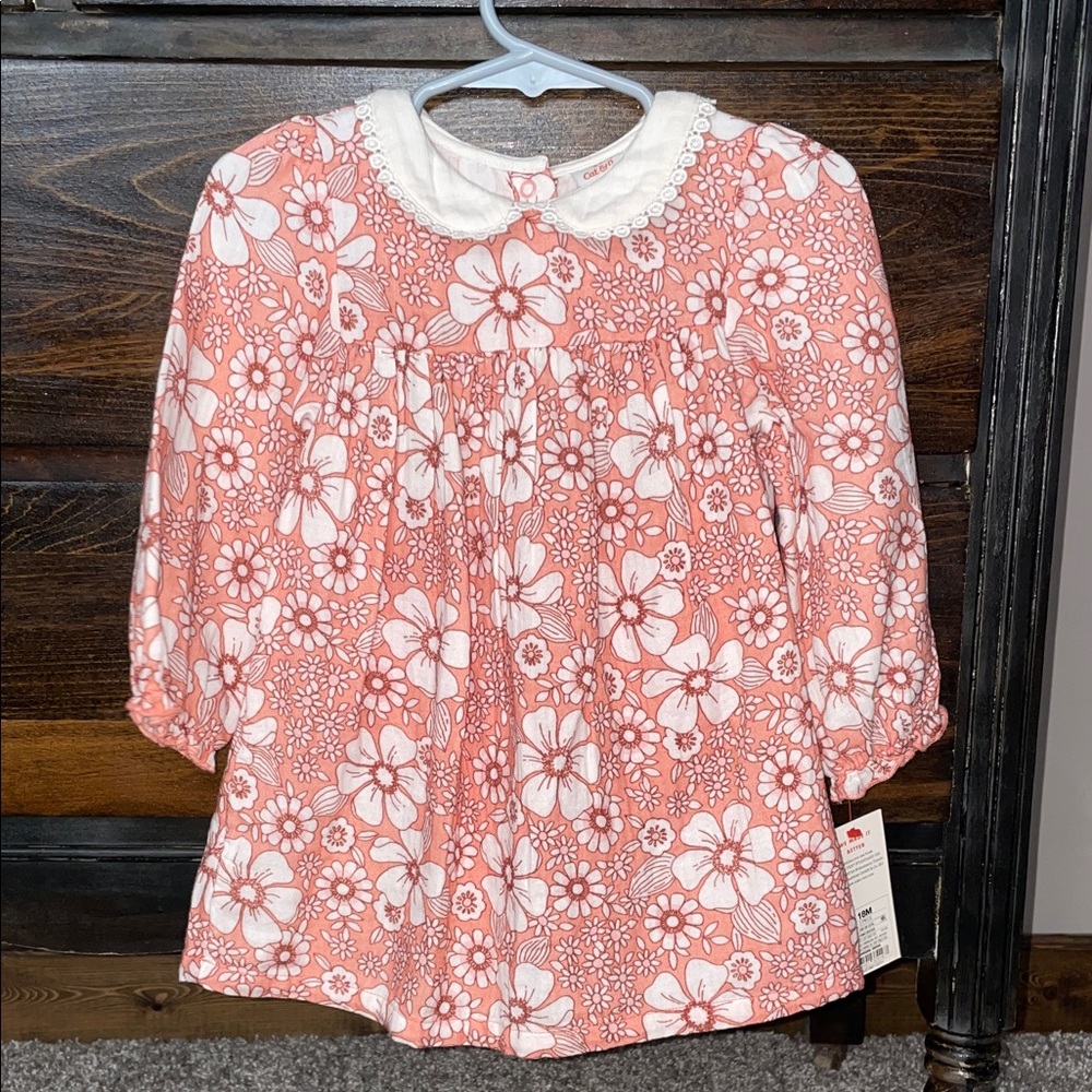 Cat & Jack Pink Floral Dress with White Collar
